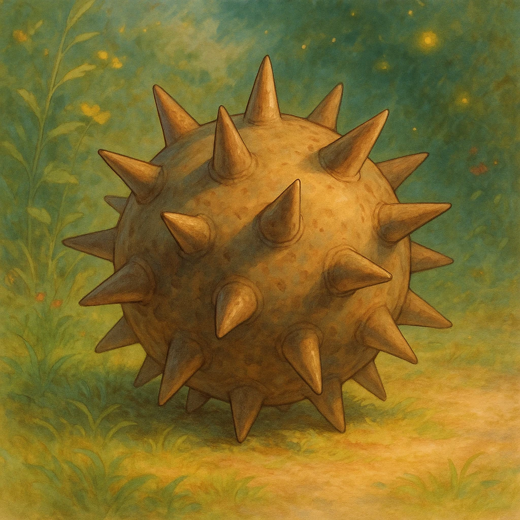 spiked ball with soft shading and whimsical details, ghibli style emoji