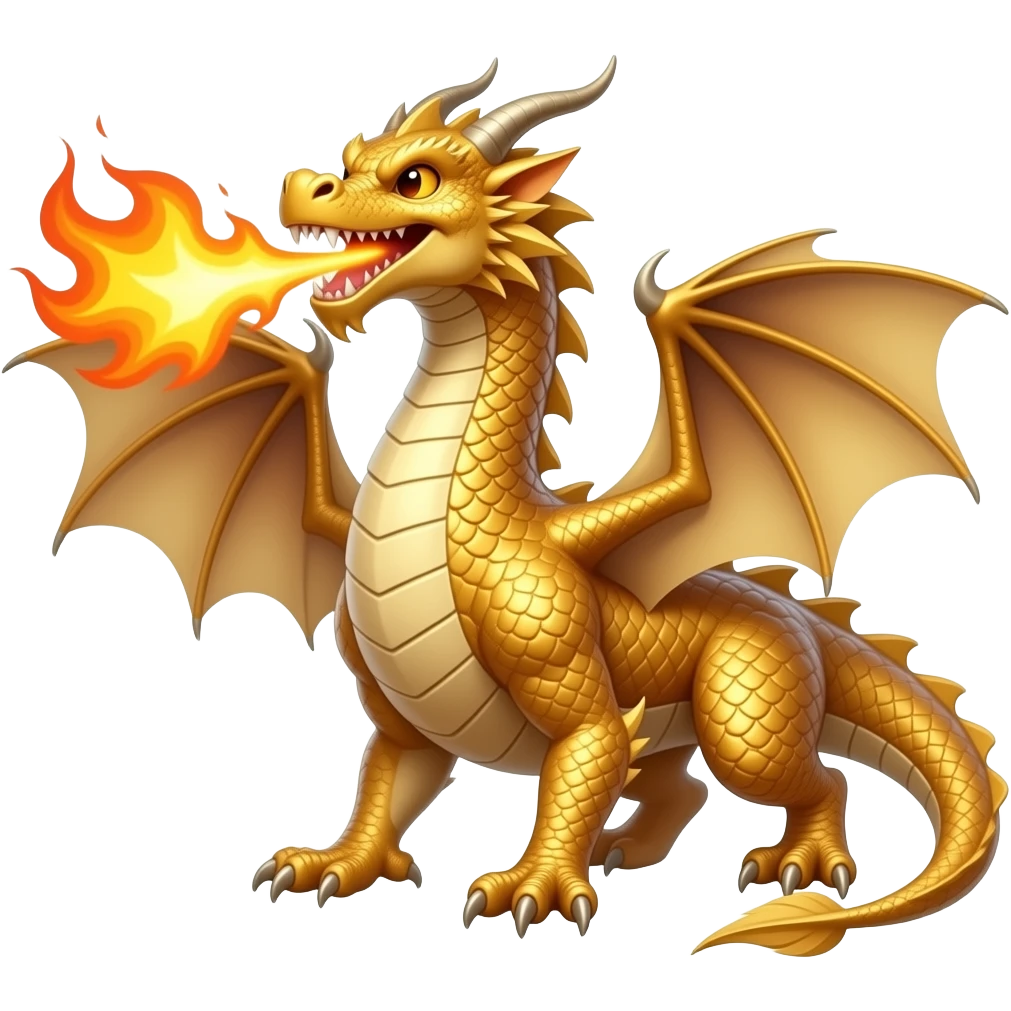 Golden dragon with wings and produce fire in full zenith condition emoji