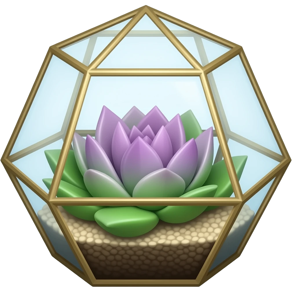 succulent geometrical terrarium with amethyst cluster inside emoji