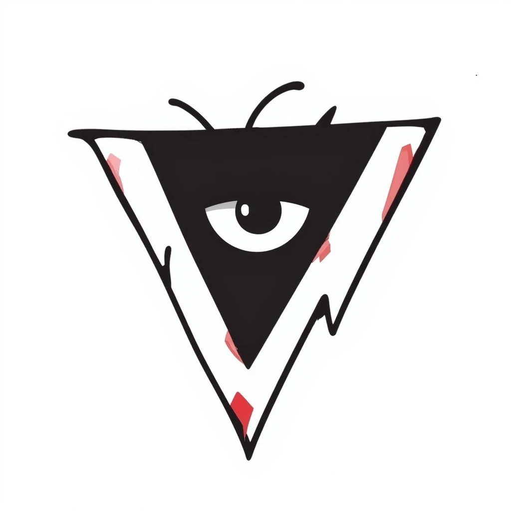 Make the eye inside the jagged blood-red triangle more menacing, with sharp features, intense gaze, and a sinister aura, in black doodle style. emoji