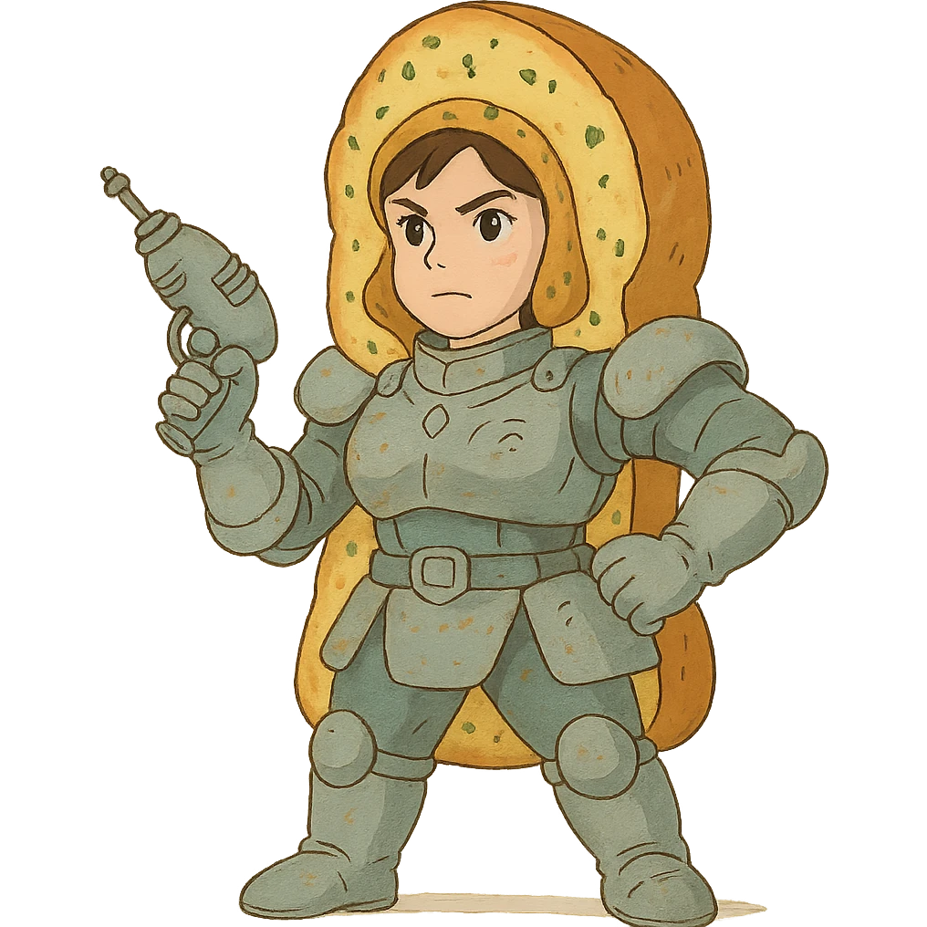 A female space warrior from a distant planet, except it’s garlic bread  emoji