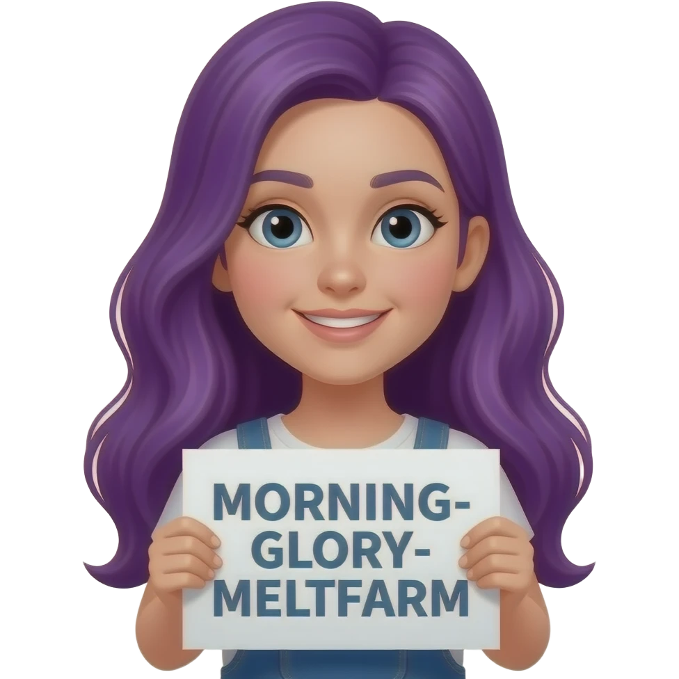 girl with long purple hair with a MORNING-GLORY-MELKFARM sign emoji