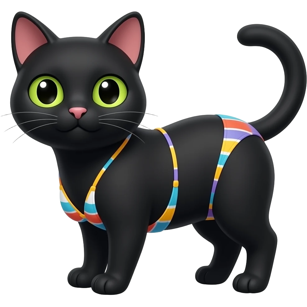 black cat wears bikini emoji