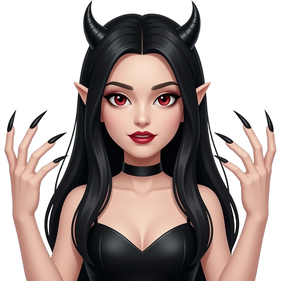 гарна азіатська жінка-вампір з чорним довгим волоссям, стирчать клики emoji