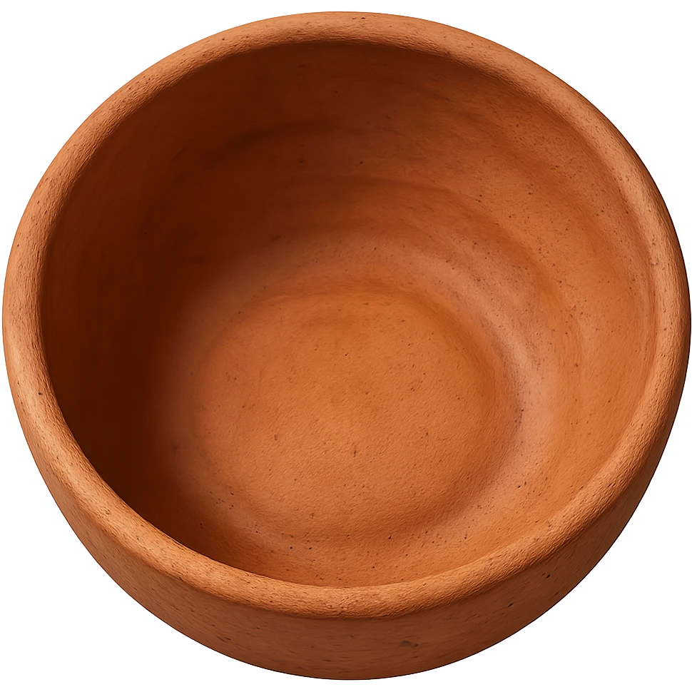 Edit the gold bowl emoji to look like a clay bowl, keeping the same top-down view and emoji style. Maintain the shape and perspective but change the material and texture to resemble clay with earthy tones and a matte finish. emoji