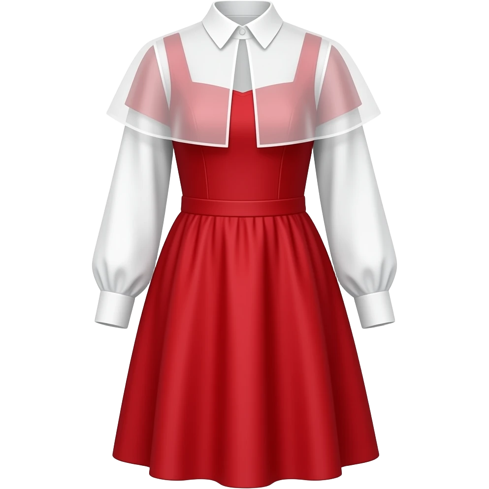 Vestido rojo y arriba de la tela roja pone una tela blanca transparente y que tenga molados en los hombros emoji