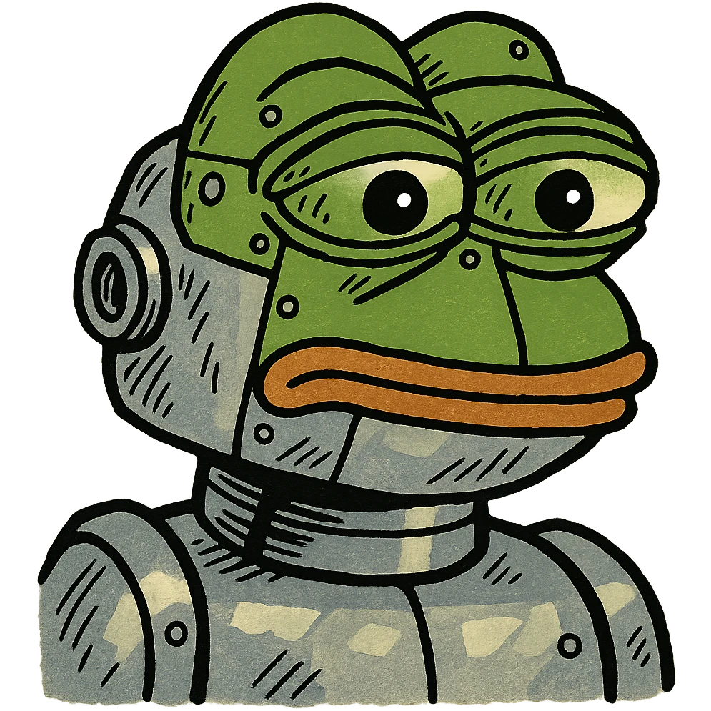 Pepe the Frog as a robot with metallic body emoji