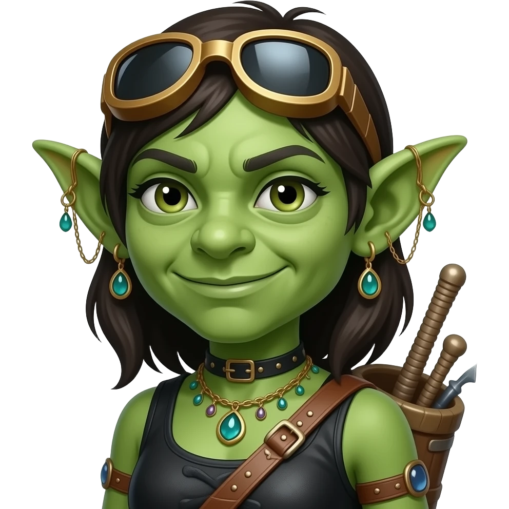 Medeival Green skin Goblin thief girl with shiny junk trinkets emoji
