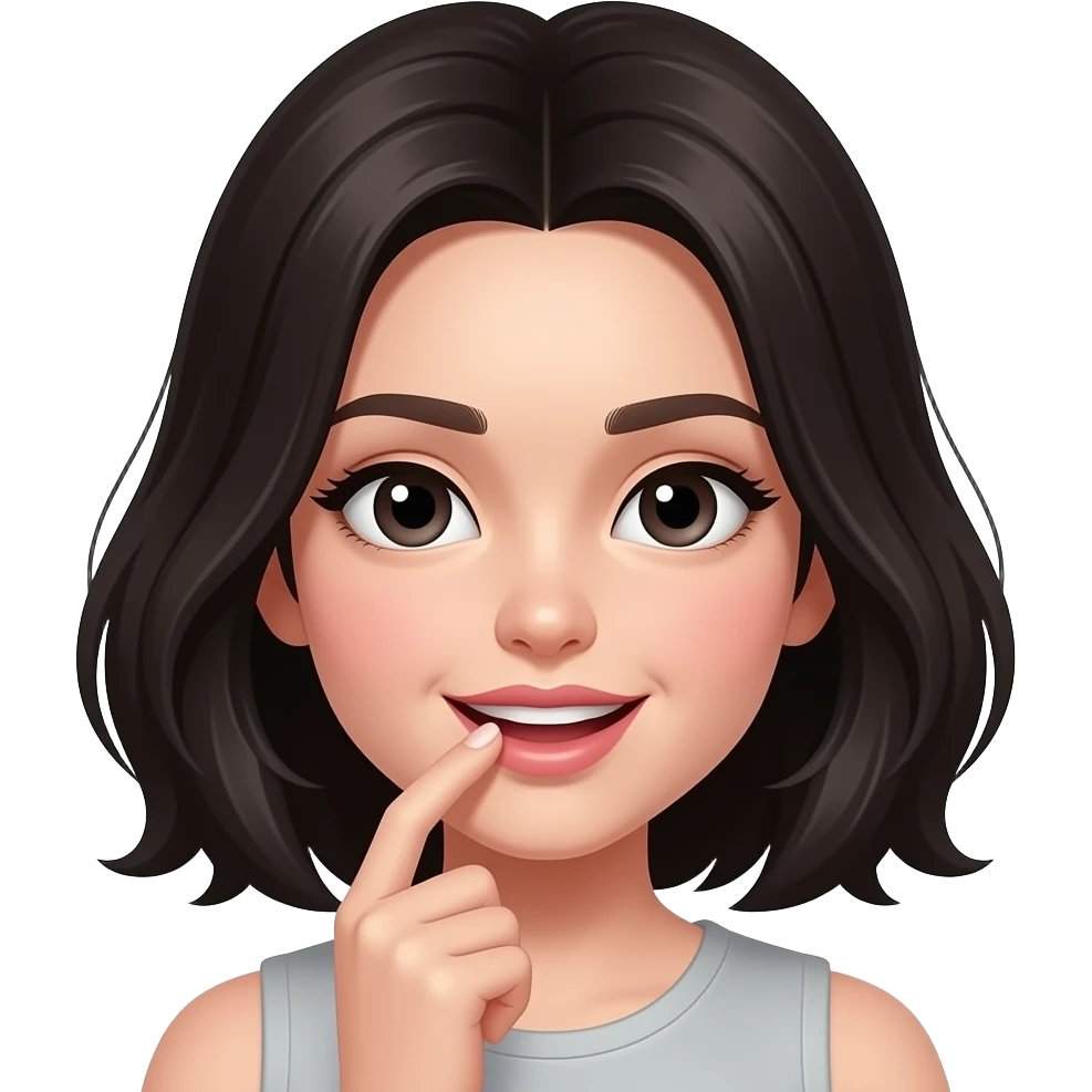 Emoji who bite her finder like she is flirting (dark hair & eyes) emoji