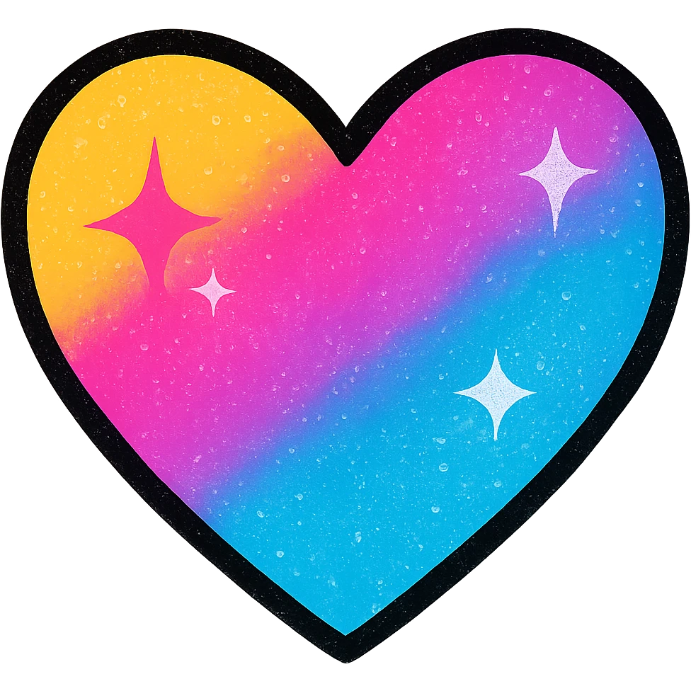 Make a glittery rainbow color heart with a subtle gradient and no border, on a transparent background. Focus on vibrant, pop colors style with sparkle effect and smooth gradient transitions, no outline or border around the heart. emoji