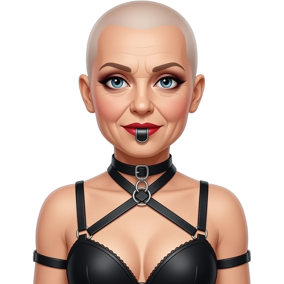 bondage bald lipstick eye shadow smokey eyes makeup bra 50 years old gag flat chest crossdress feminized emoji
