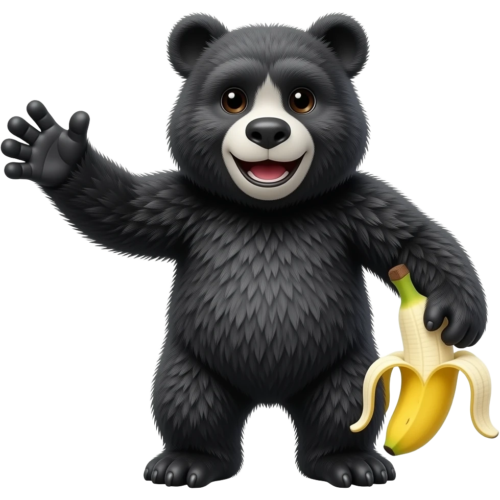 The emoji depicts a smiling, very hairy banana with arms and legs, the banana being thickly and abundantly covered in black animal hair. emoji