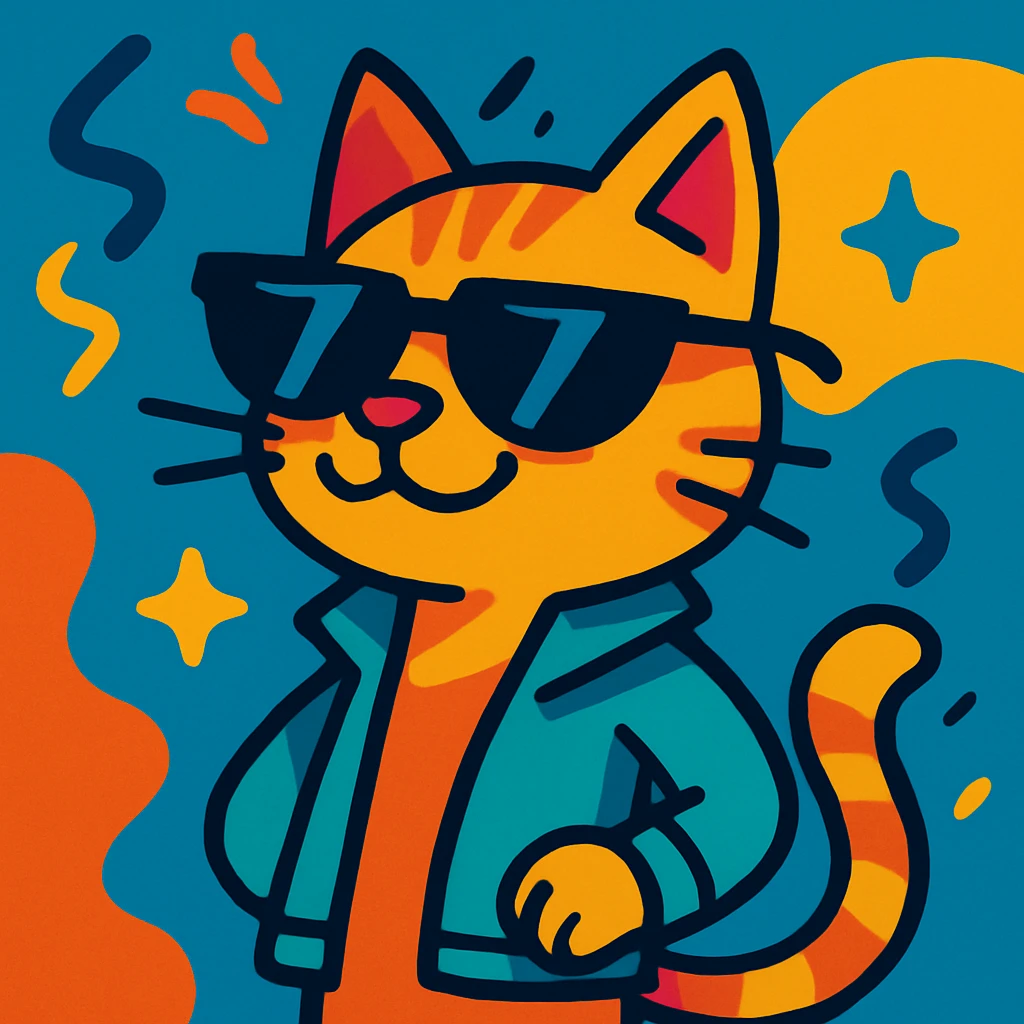 a cool cat wearing sunglasses, fun and expressive style, vibrant toon style emoji