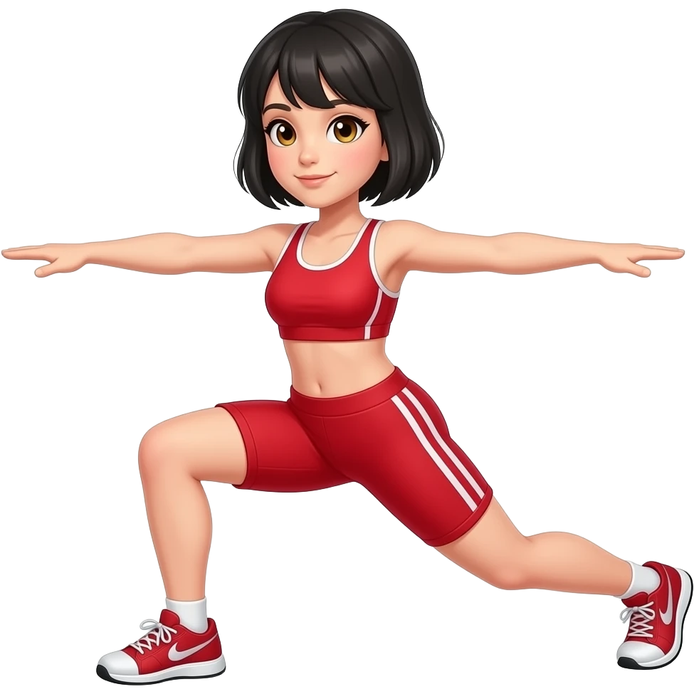 Con cabello corto negro con ropa roja ojos miel cuerpo completo ejercicio emoji