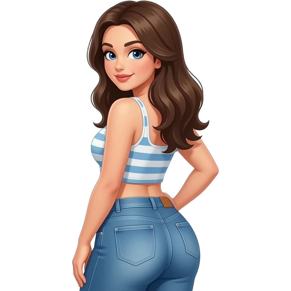 Pretty sexy girl w/ Big booty n boobs  looking  backwith jeans emoji