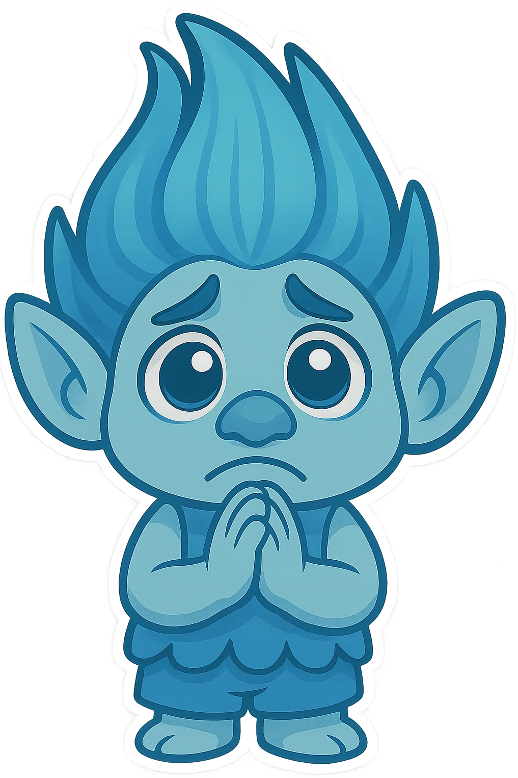 Change the troll character to a blue color scheme while keeping the chibi stickers style and maintaining the transparent background. emoji
