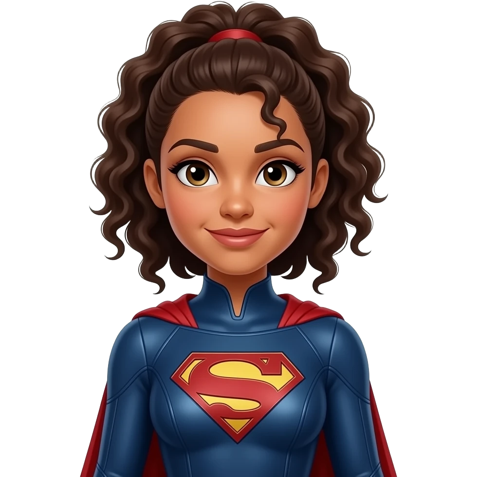Super Julie superhero with brown hair curly ponytail emoji