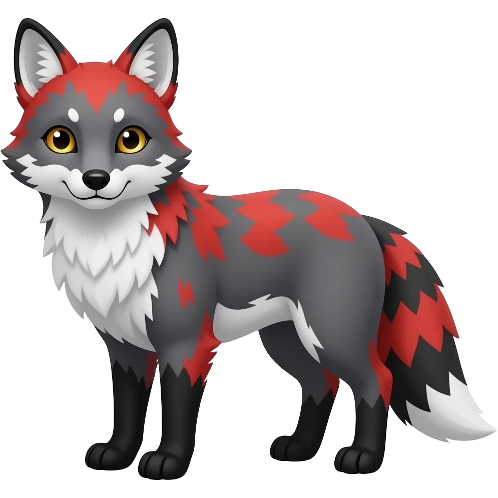 Silver Fox with red black and grey markings and golden eyes oriental shiny smooth glossy soft Japanese marked patterned emoji