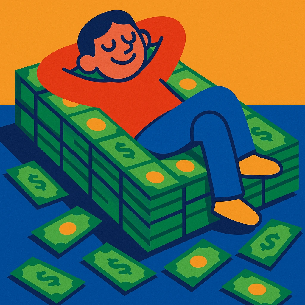 happy person napping on mattress of money emoji