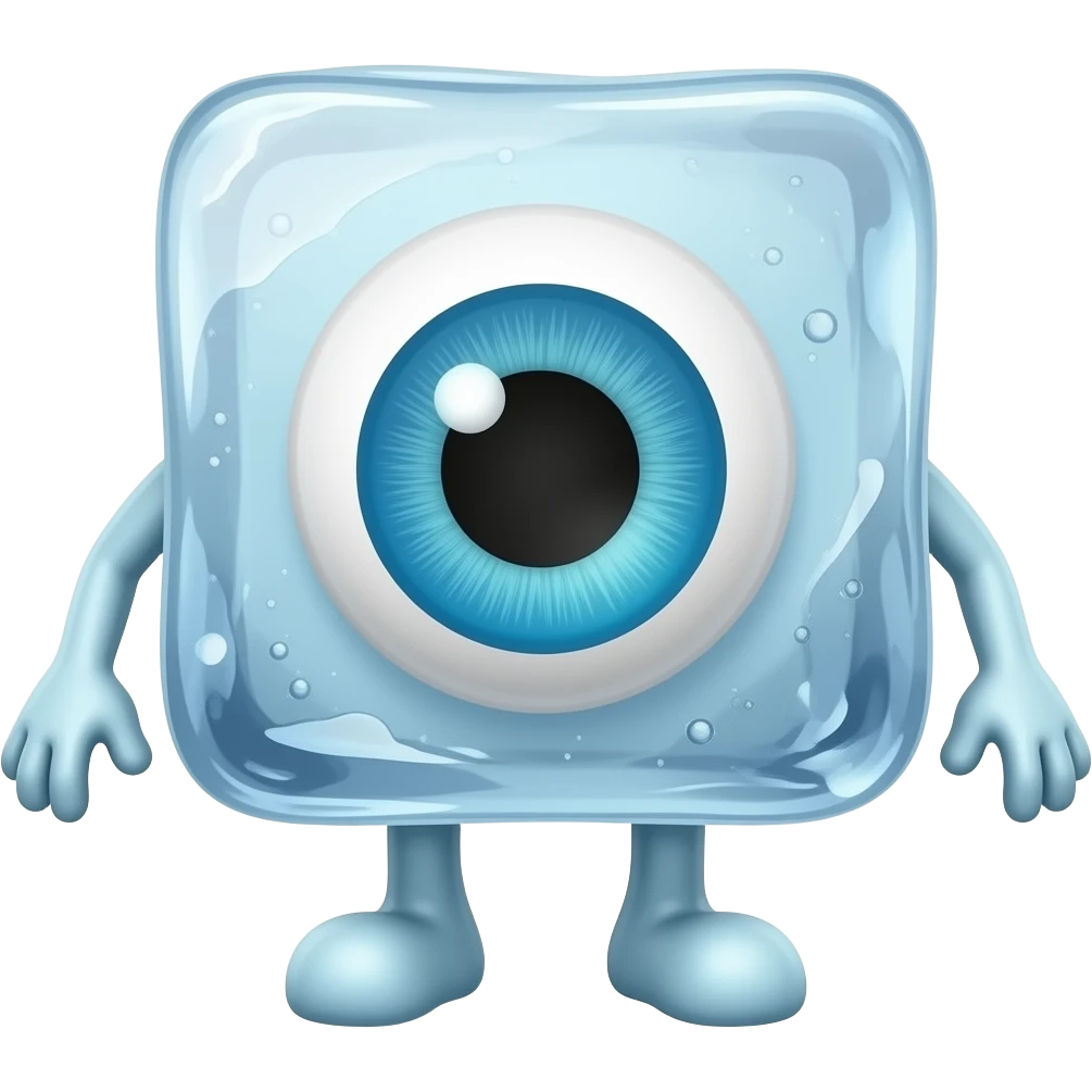 Ice cube with one single eye with legs and arms emoji