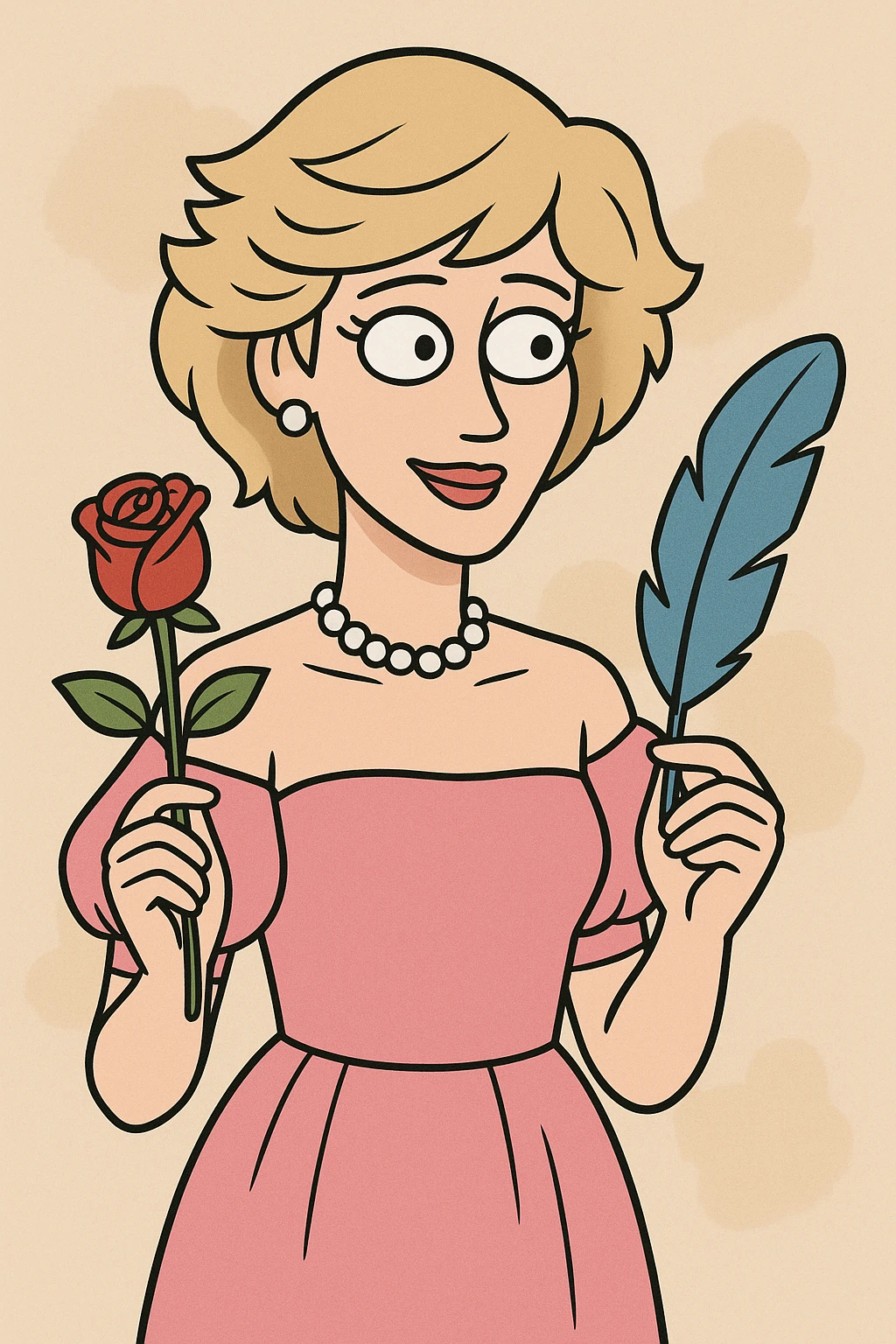 Princess Diana pink dress a red rose a holding blue feather  emoji