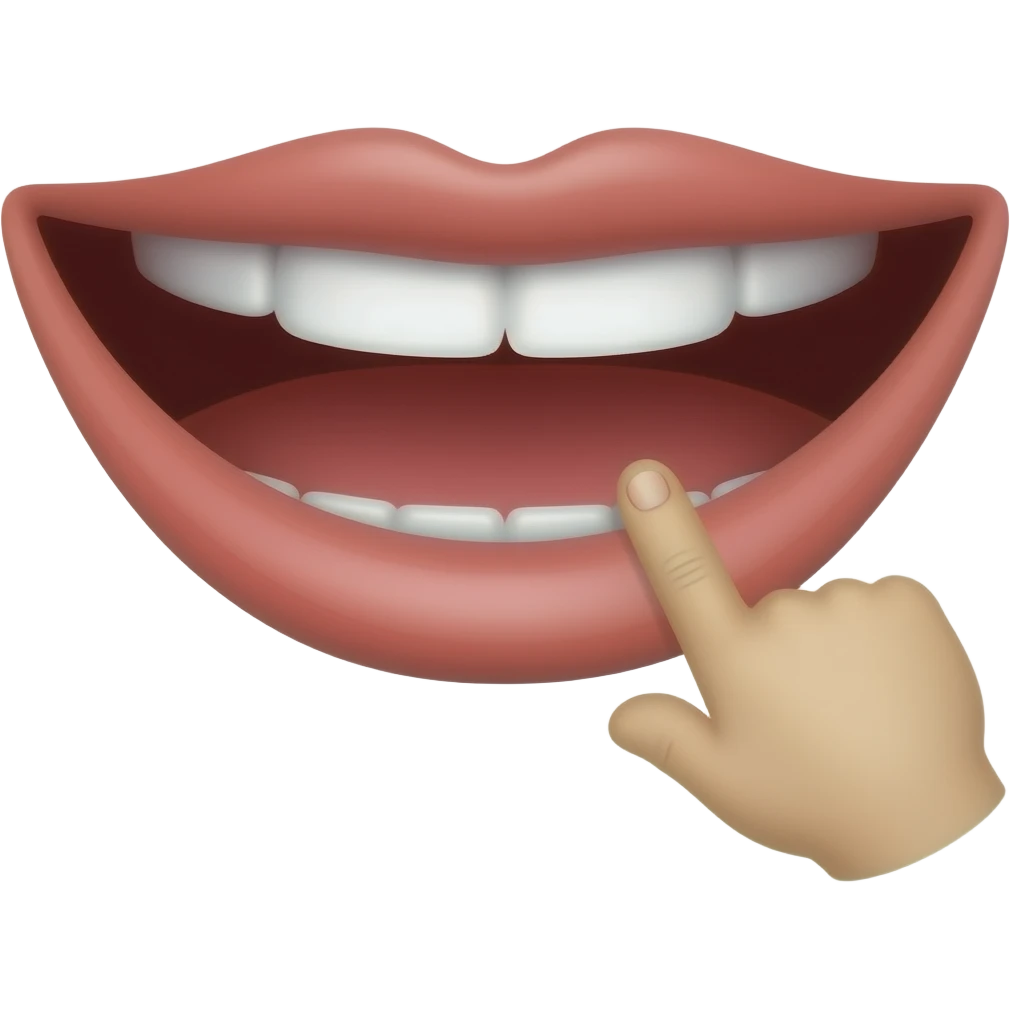 Smiling mouth with a finger on the bottom lips emoji