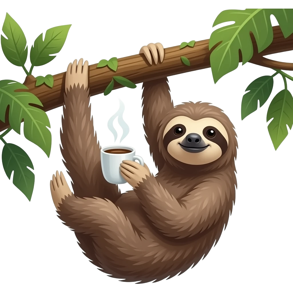 sloth tree morning coffee hanging emoji
