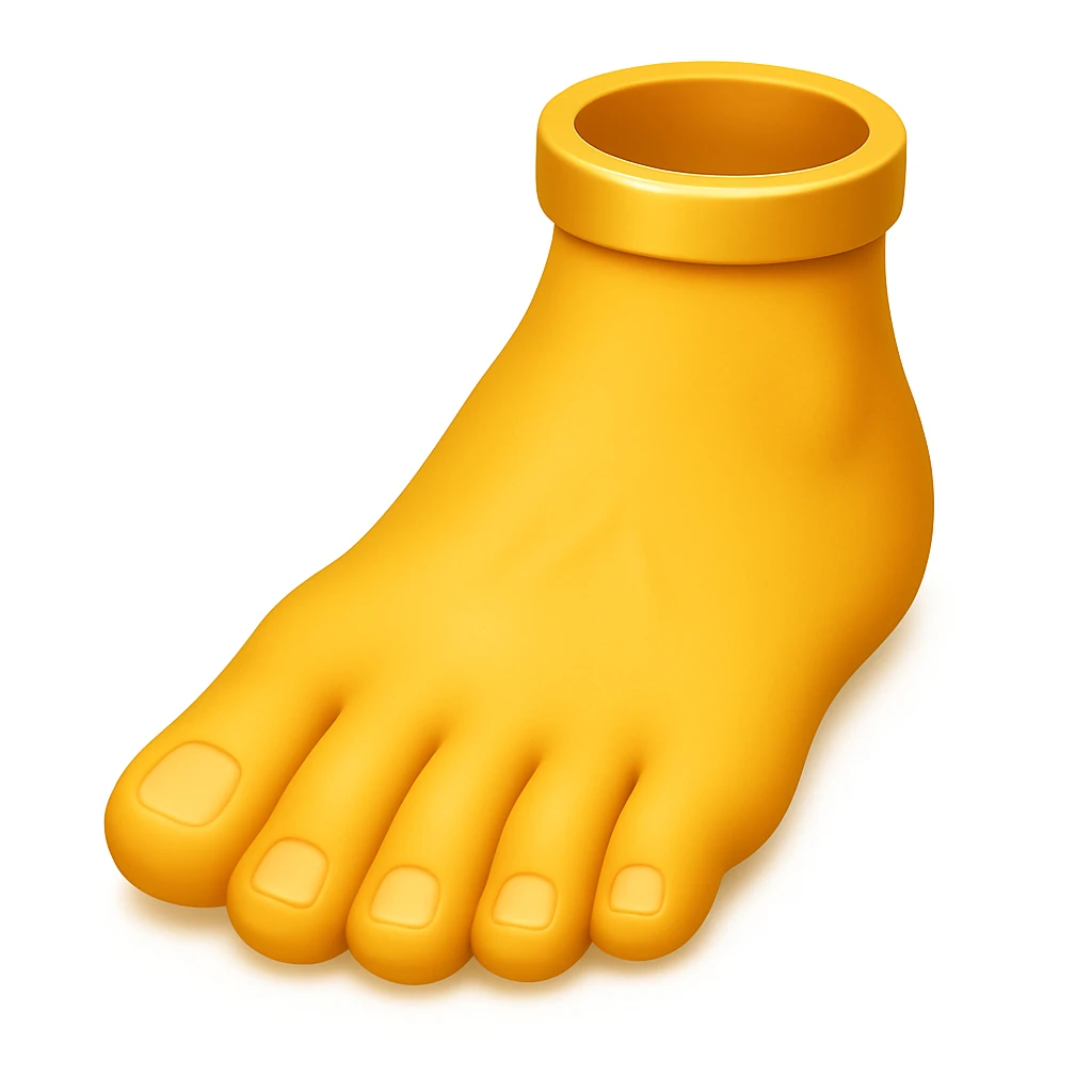 Make the foot emoji closer to the reference image in iOS emoji style. Match the same shape, color, and details with a smooth and shiny classic emoji look. Add a soft shadow. emoji
