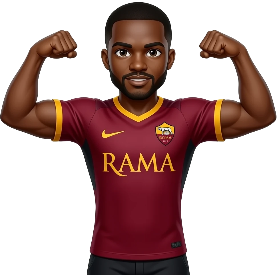 Black man double arm flex wearing AS Roma away jersey emoji