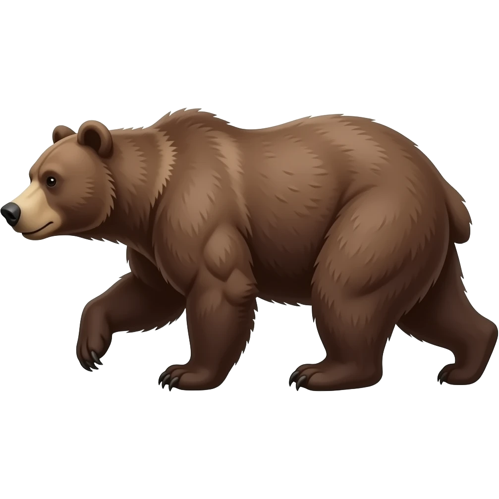 create a bear, side profile, facing left, full mascular body, in action (bear move) emoji