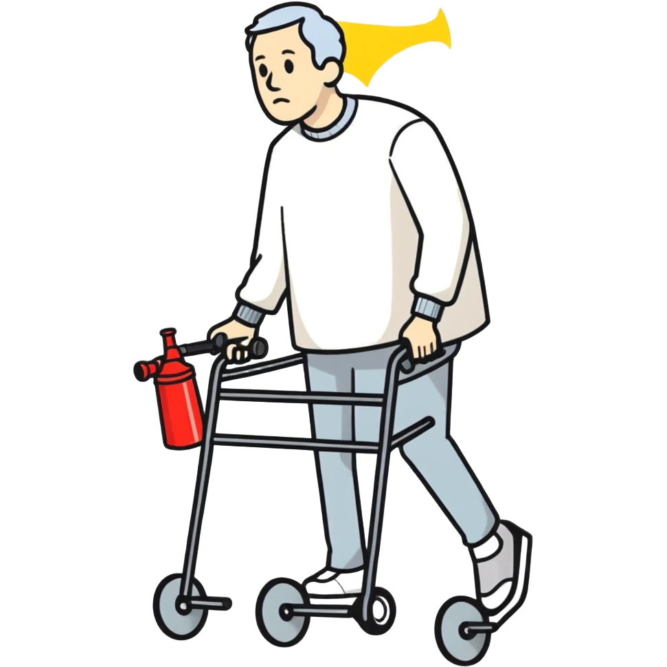 Man using walker with air horn on handles emoji