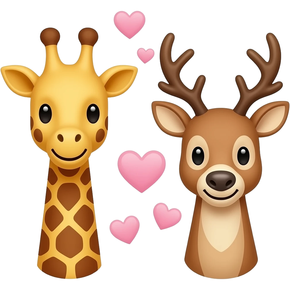 Einfacher Giraffenkopf und Elchkopf lächeln sich zu mit herzchen emoji
