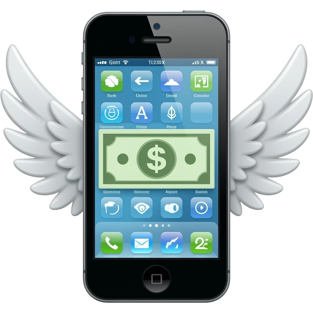 The iPhone 5s and a banknote with wings emoji