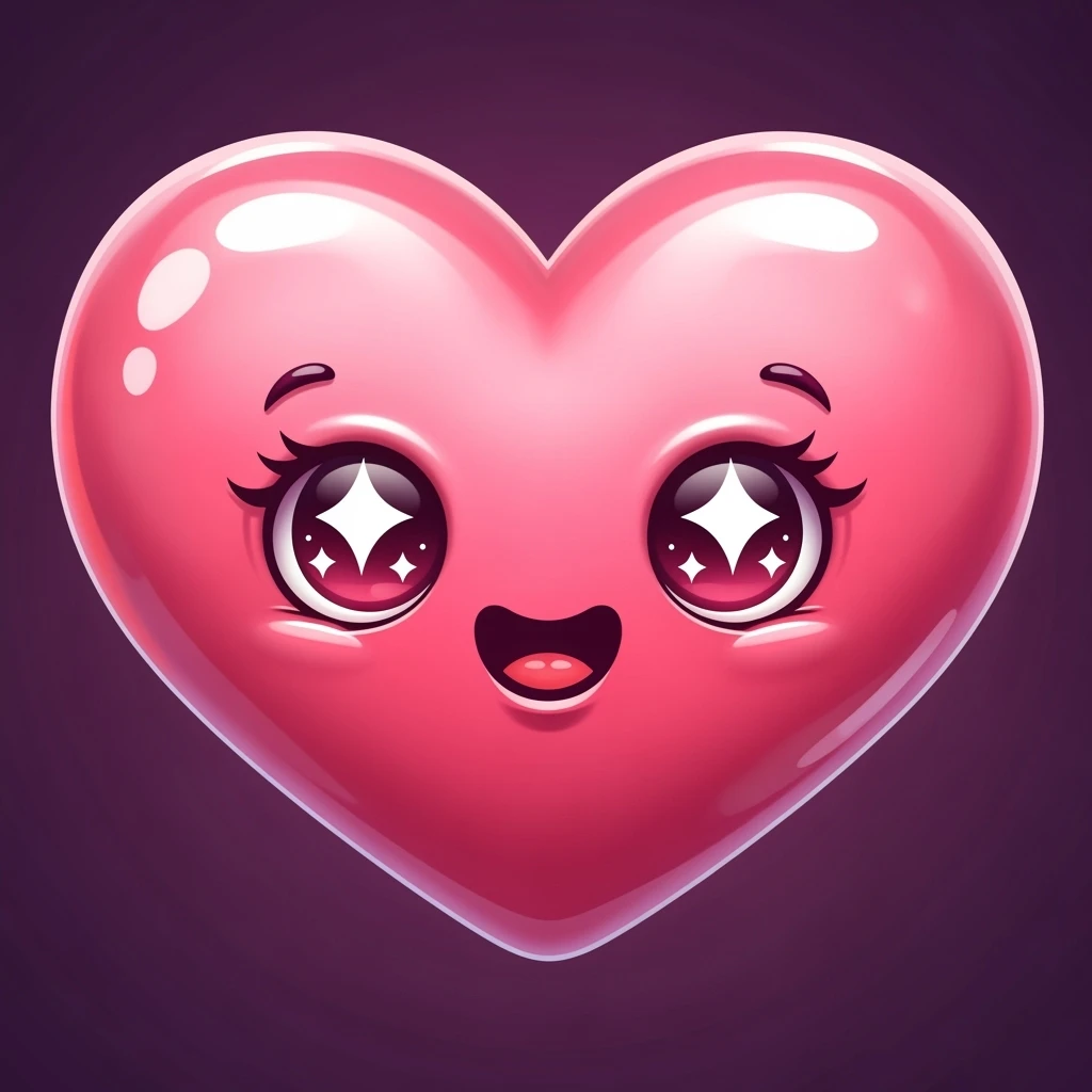 pink heart emoji, cute, shiny, with a cute face emoji