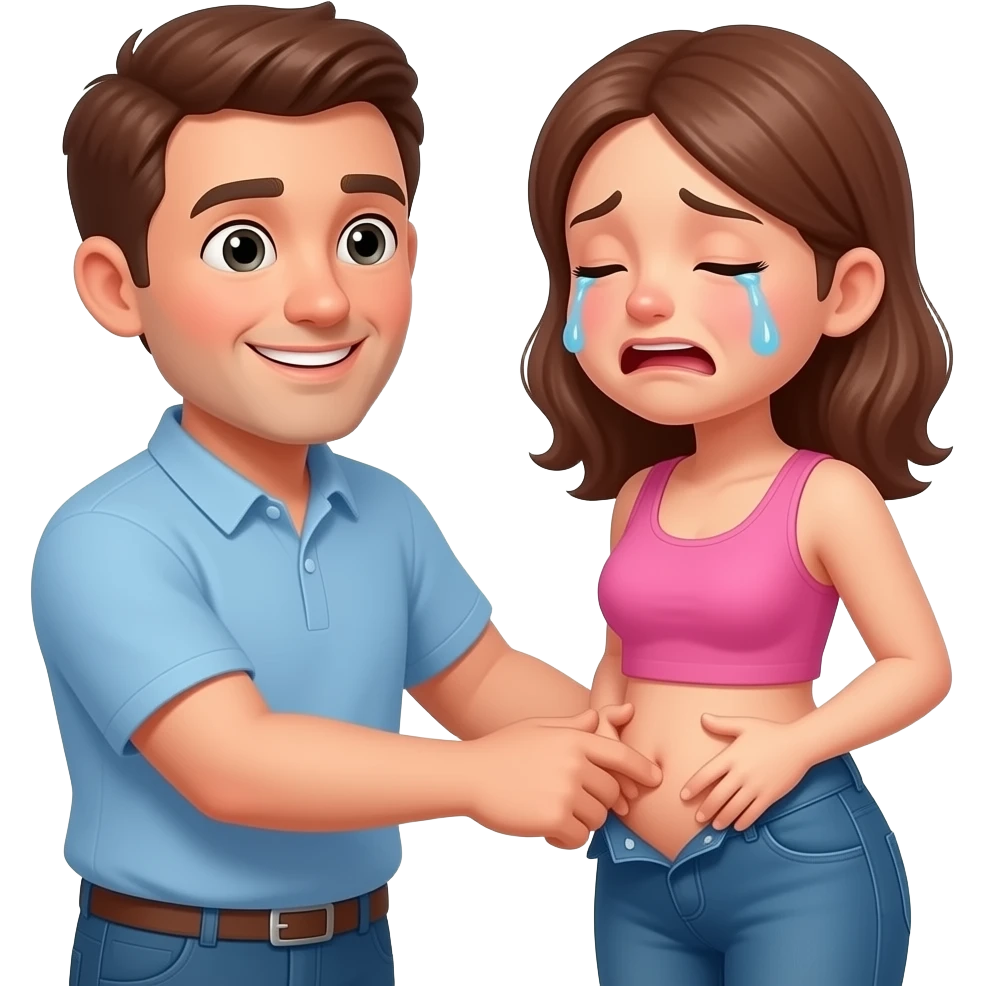 A girl been getting penetrated by a man the man is entering the dick in the woman pussy the woman is crying and the man is smiling and blushing red emoji