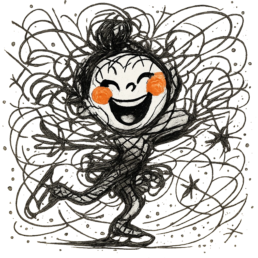 A figure skater girl with orange eye patches under her eyes emoji