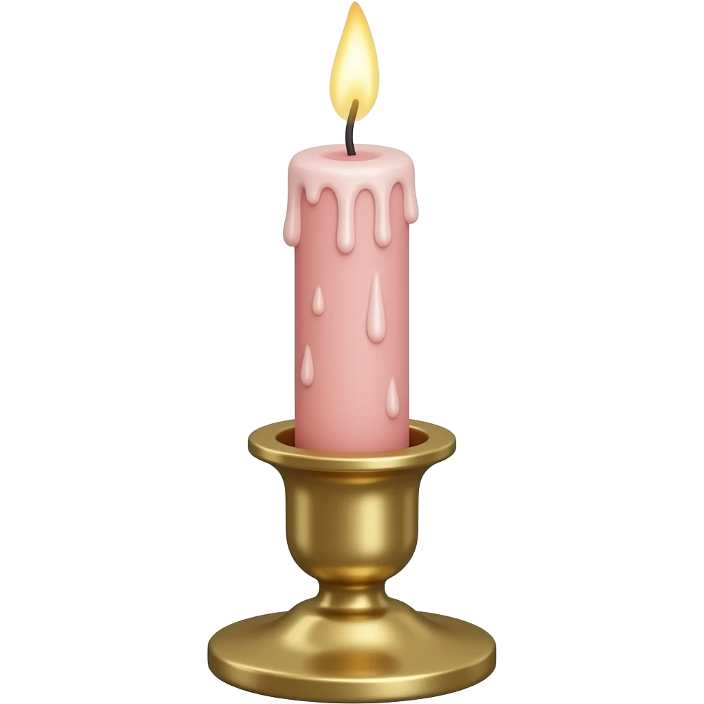 glossy soft smooth very Thin very tall neat petite cute slim dainty narrow Pastel Reddish-pinkish vintage candle in a tiny narrow gold candleholder emoji