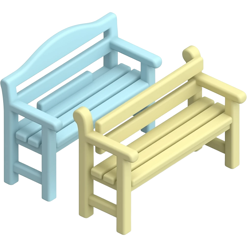 blue yellow Benches for resting, transparent background inspired by pastel colour pallete emoji