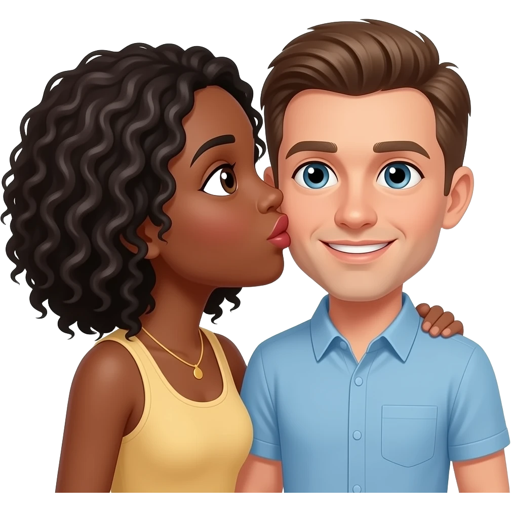 Black woman kissing lightskin man on cheek emoji