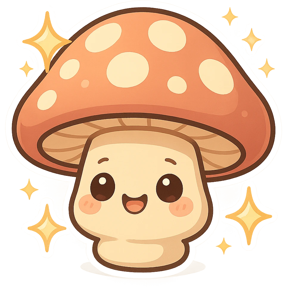 Sparkling chibi sticker mushroom, cute and exaggerated emoji