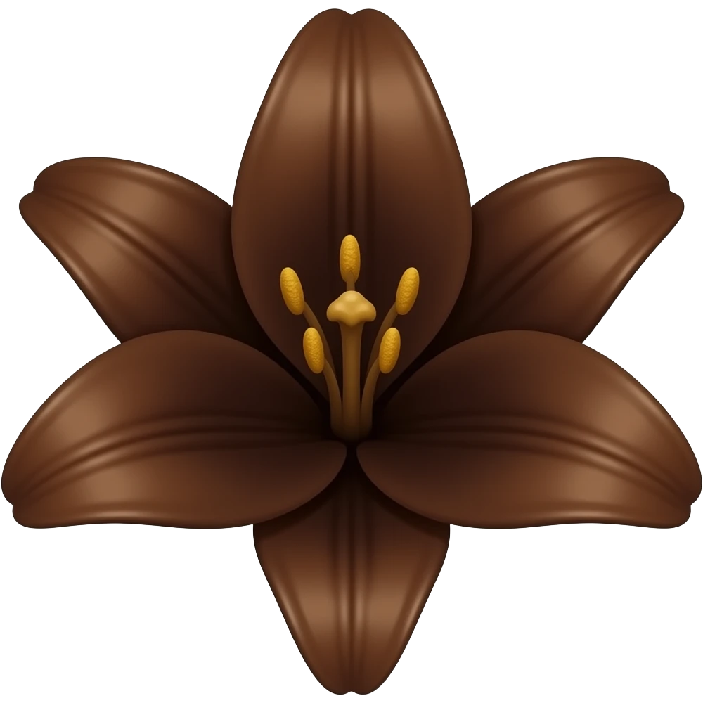 A dark brown flower with lily petals and gold pollen in the middle emoji