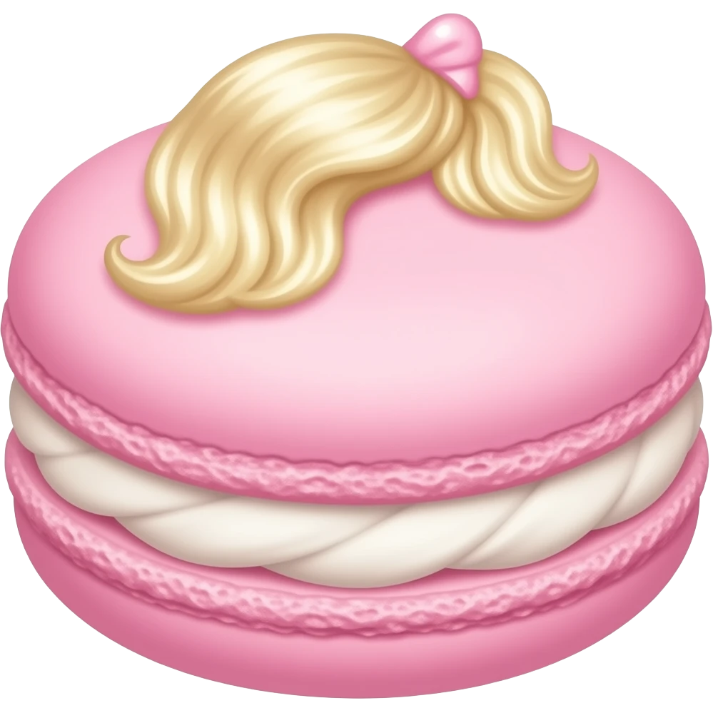A macaroon with Barbie-inspired ornament no barbie in person with pastel barbie colour emoji