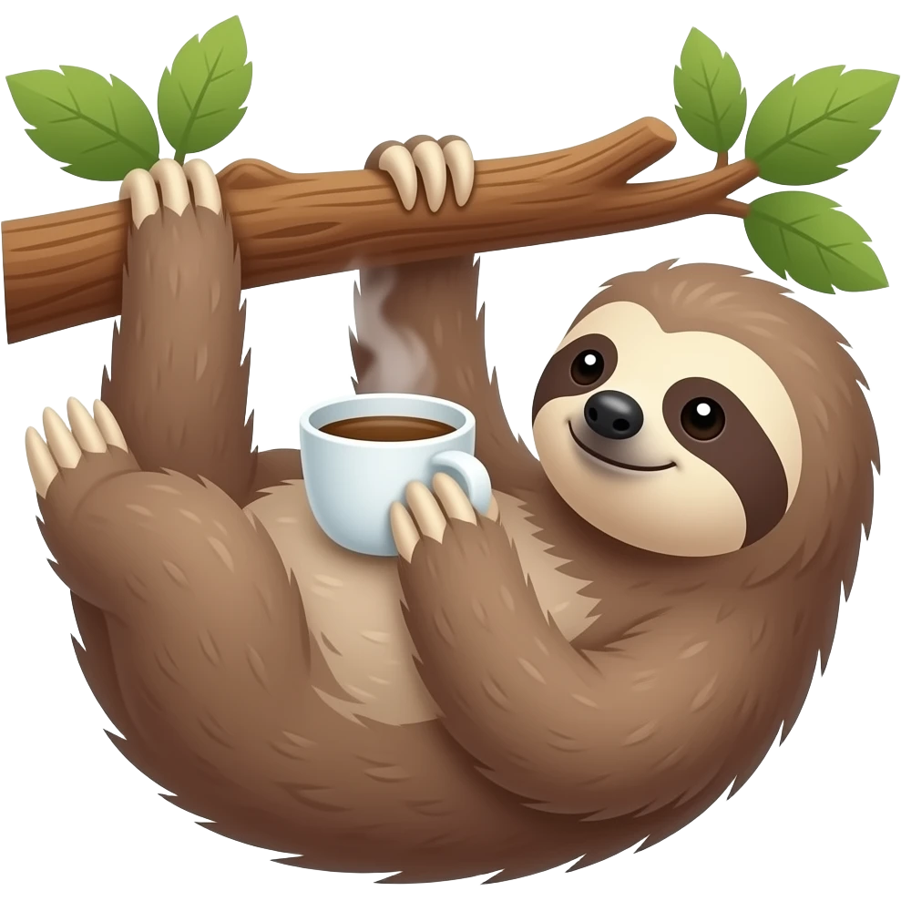 sloth tree drink morning coffee emoji