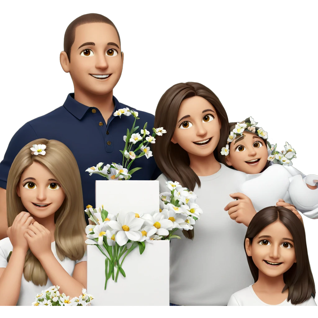happy girls with flowers and boys emoji