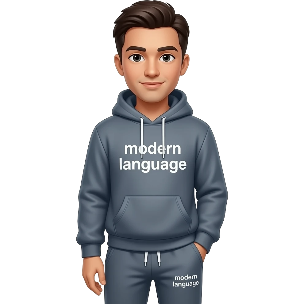 hoodies say modern language and left hand corner sweatpants says modern language emoji
