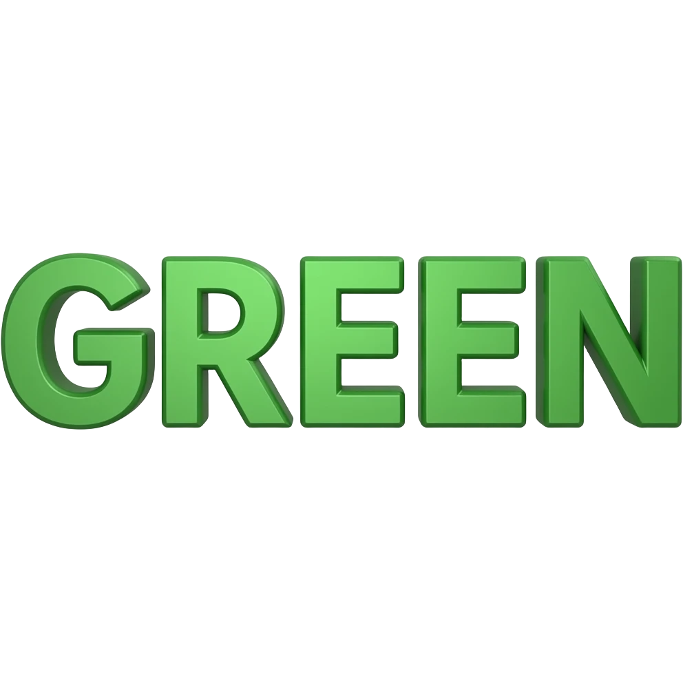 3D letters of the word GREEN in a green color. on one row. emoji