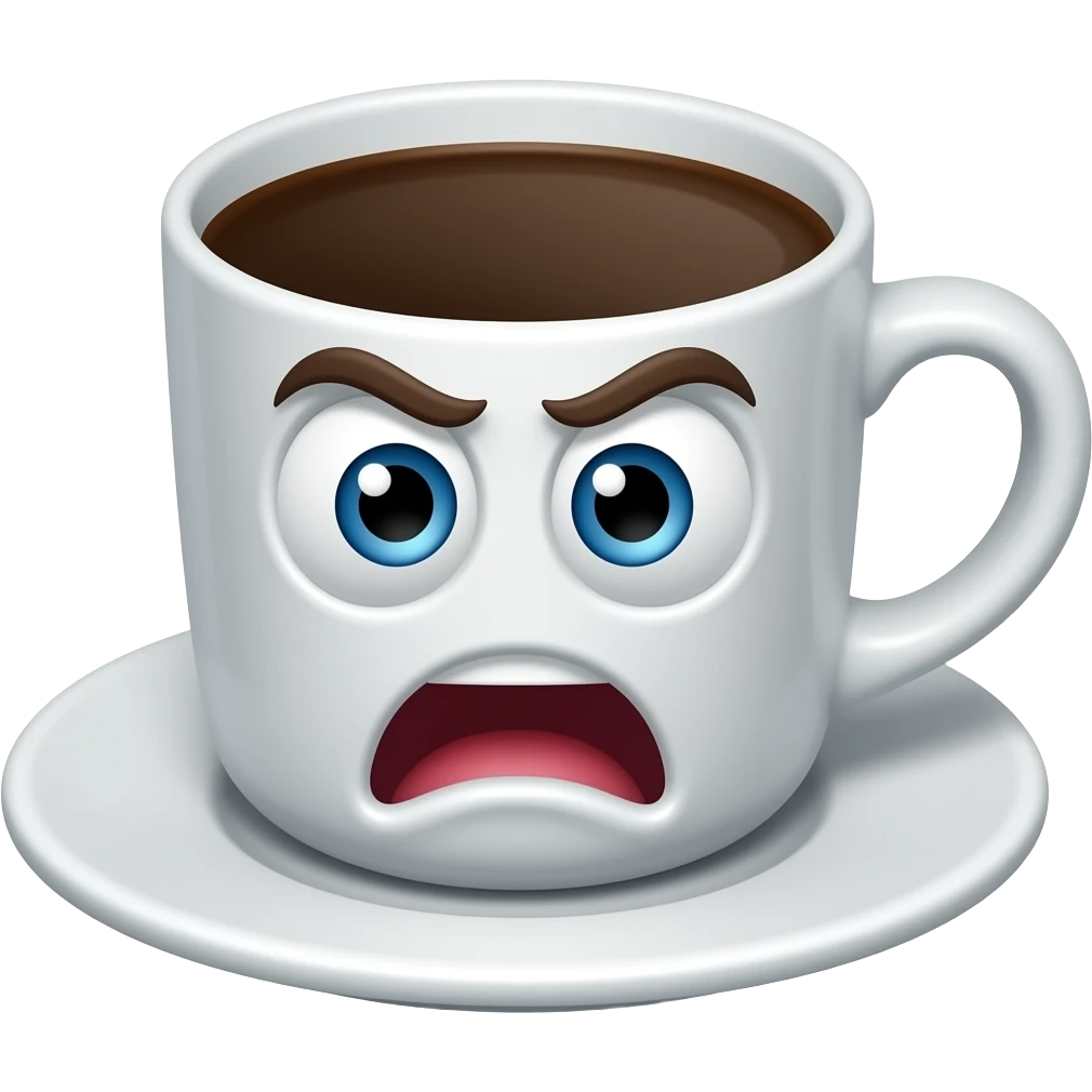 coffee cup animated whith eyes and mouth with revulsion emoji