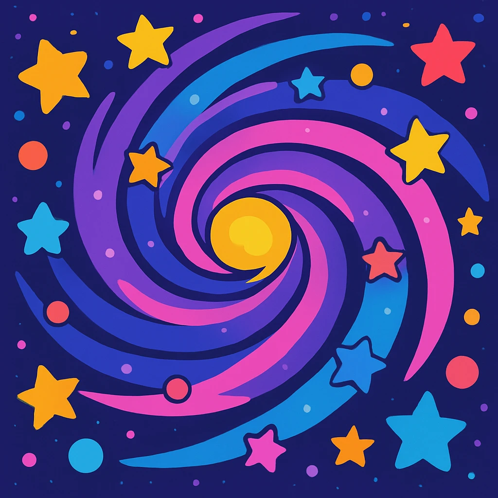 vibrant swirling galaxy with colorful stars in cartoon style emoji