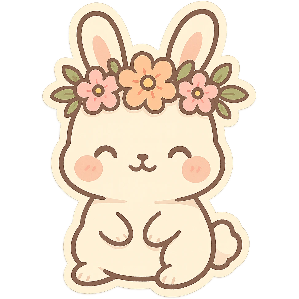 一个可爱的小兔子，头顶戴着一个花环 emoji