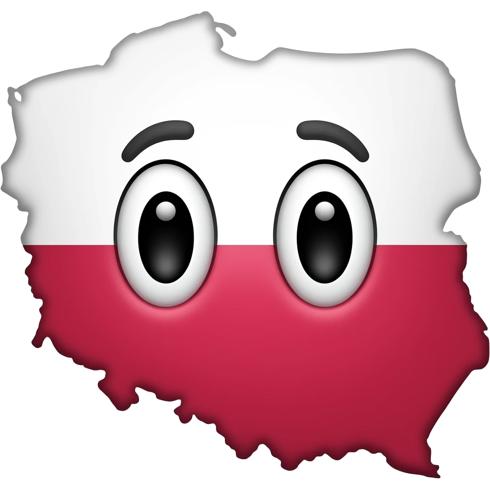 a ball of poland but upside down and with eyes, rendered as somewhat poorly drawn with outlines, flat, 2d emoji